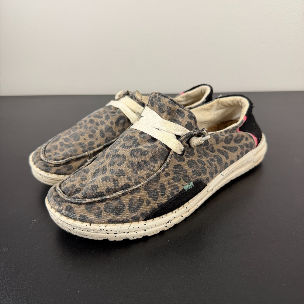 Hey Dude Wendy Jungle Shoes Women's 9 Brown Leopard Print Slip On 121411532